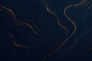 Elegant abstract navy blue background with flowing copper metallic accents