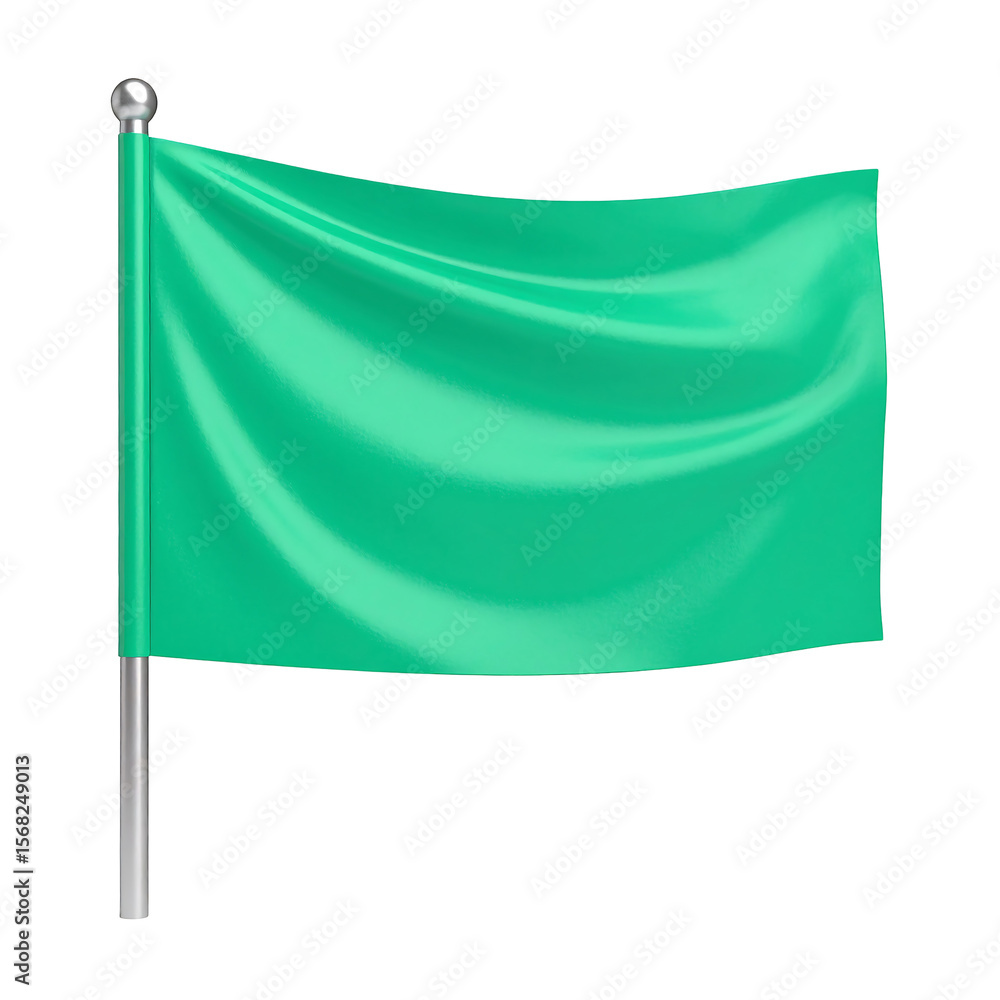 Poster Mint Green Cheer Flag 3D Rendering with Blank Surface Rounded Corners Transparent Background