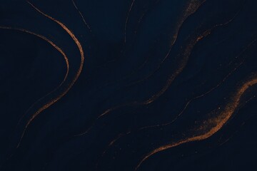 Elegant abstract navy blue background with flowing copper metallic accents