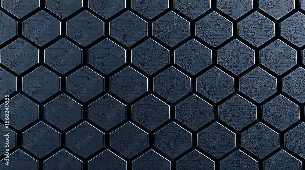 Poster a dark textured background features a geometric hexagonal pattern