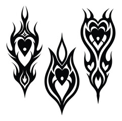 Collection of neo tribal shapes with a stiff touch, hand drawn vector design gothic sigilism tattoo elements isolated on white background