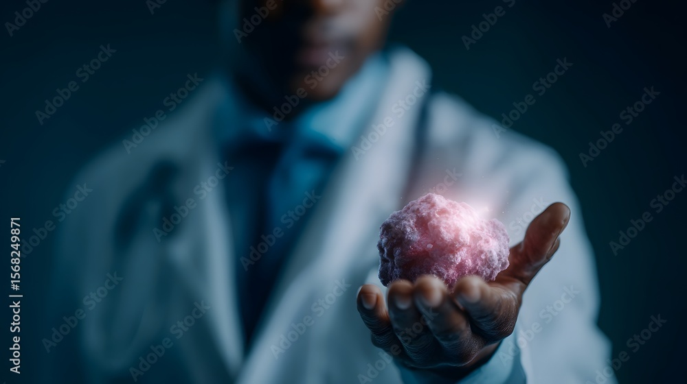 Aufkleber doctor using 3d model to explain tumor location