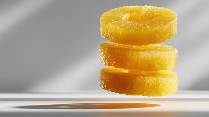 Sliced fruits, floating in the air with seeds visible, isolated on white background