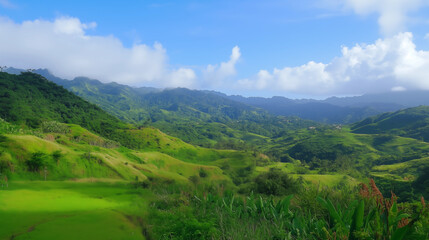 Beautiful Green Landscape with hills and mountains