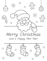 letter paper size (8.5x 11 inches) christmas and new year coloring page. santa claus and many shapes to color. 