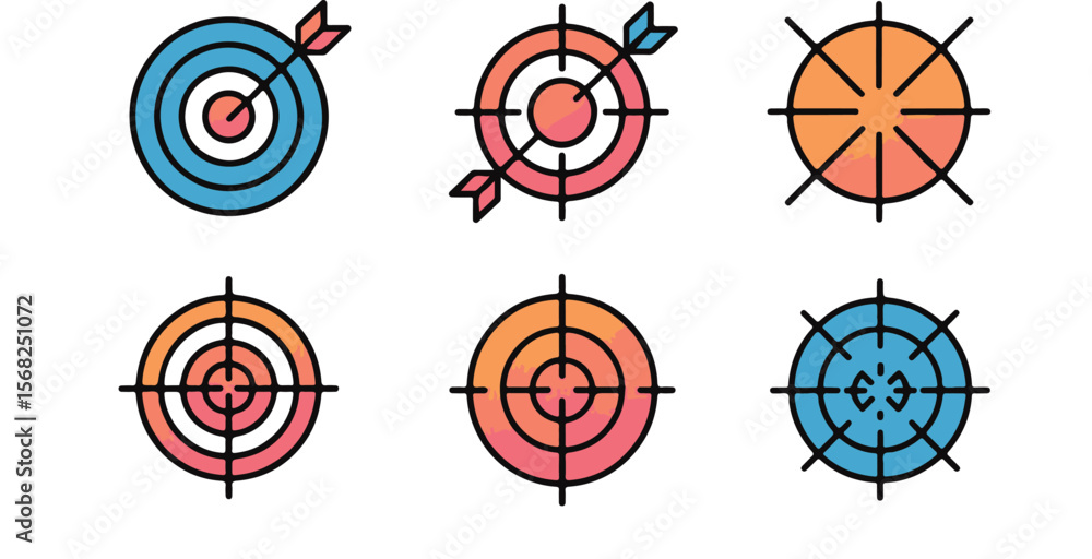 Poster vector art of set of target icons with arrows isolated on white background