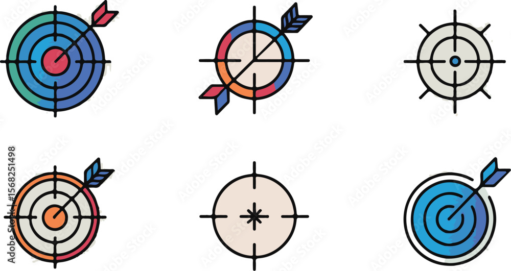 Poster vector art of collection of target icons with arrows isolated on white background