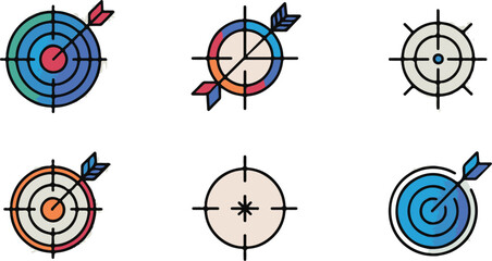 Vector art of collection of target icons with arrows isolated on white background