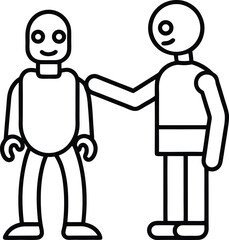 Humanoid Robot and Human Interaction A Line Art Illustration