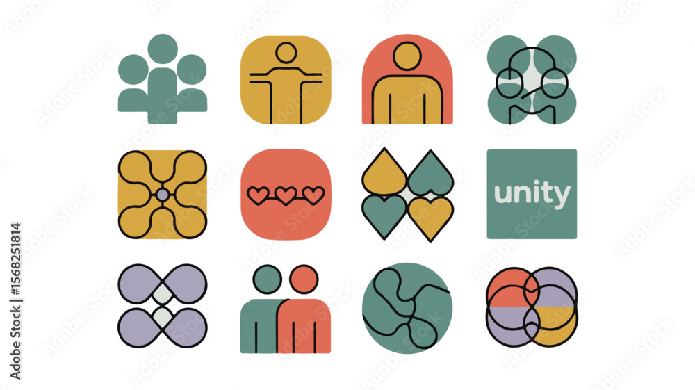 Poster vector art of unity and collaboration icons isolated on white background