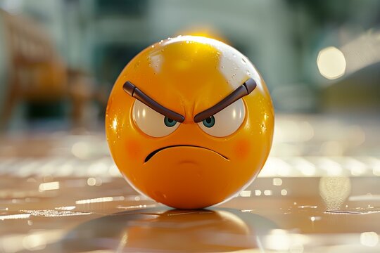 3d rendering of a frowning emoji with furrowed brows, conveying a feeling of anger and frustration