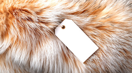 A tag with no inscriptions on a background of white fox fur.