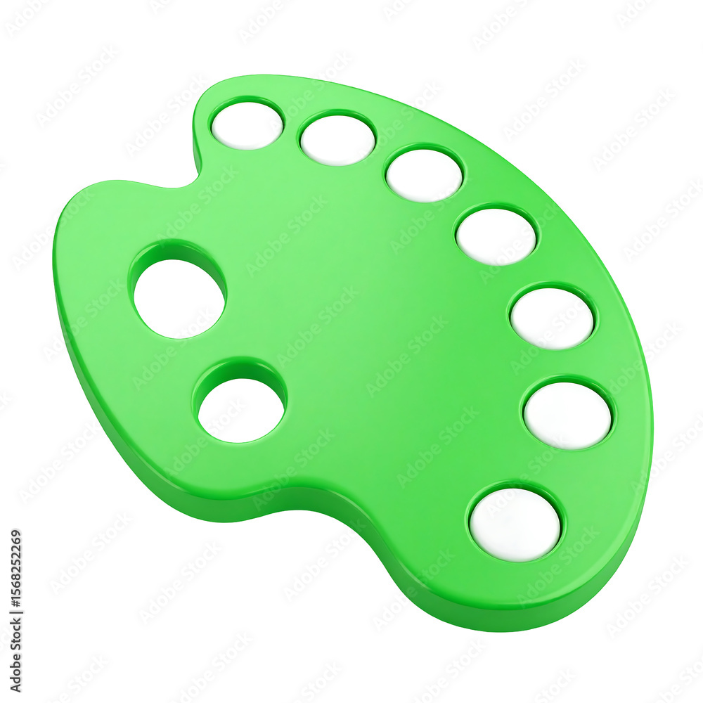 Poster mint green paint palette with blank color spots and smooth curves in 3d on transparent backdrop