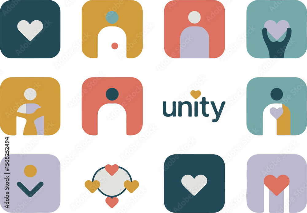Aufkleber vector art of unity and heart icons isolated on white background