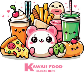 Kawaii food vector white background .