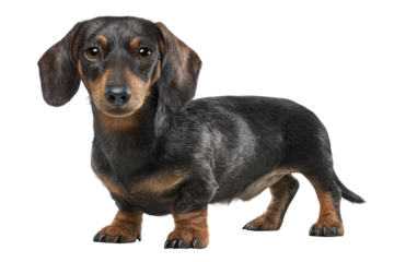 Digital illustration of a cute black and tan dachshund dog on black background, dachshund, dog, puppy, cute, animal, pet, canine, breed, portrait, isolated, black background, illustration, digital art