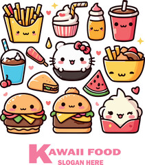 Kawaii food vector white background .