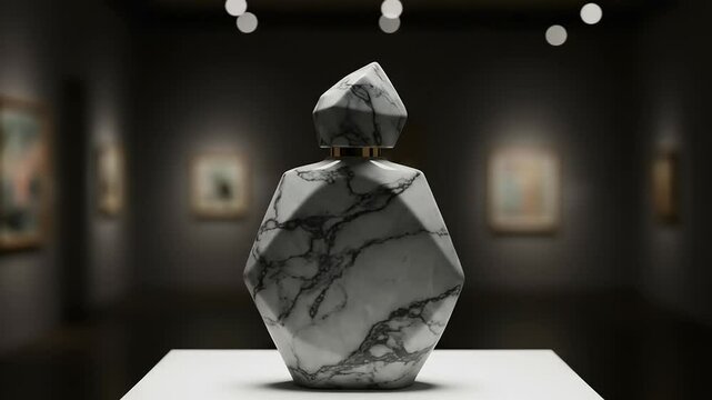 Elegant marble perfume bottle displayed in gallery - Powered by Adobe