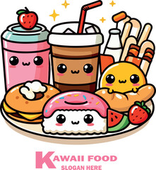 Kawaii food vector white background .