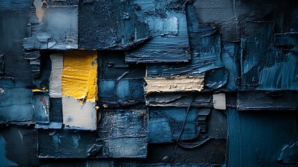 A textured, abstract painting with bold color juxtapositions.