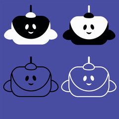 AI app icons, flat design, line art, chat bot illustration set, smiling robot assistant. Emoticons for internet sites and chats, machine intelligence, online assistant artificial intelligence