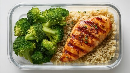 Chicken Breast Quinoa Broccoli in Glass Container
