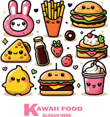 Kawaii food vector white background .