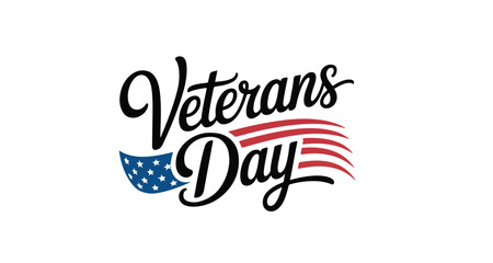 Patriotic Veterans Day Typography Design with American Flag Elements Honoring Military Service and Sacrifice on White Backdrop
