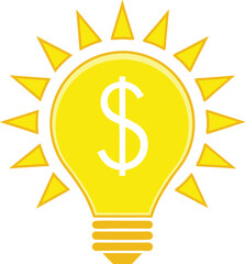 Yellow lightbulb with a dollar sign indicating a money idea vector illustration