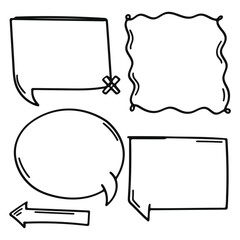 Fototapeta premium Hand drawn doodle speech bubble, square frame, and arrow elements collection.