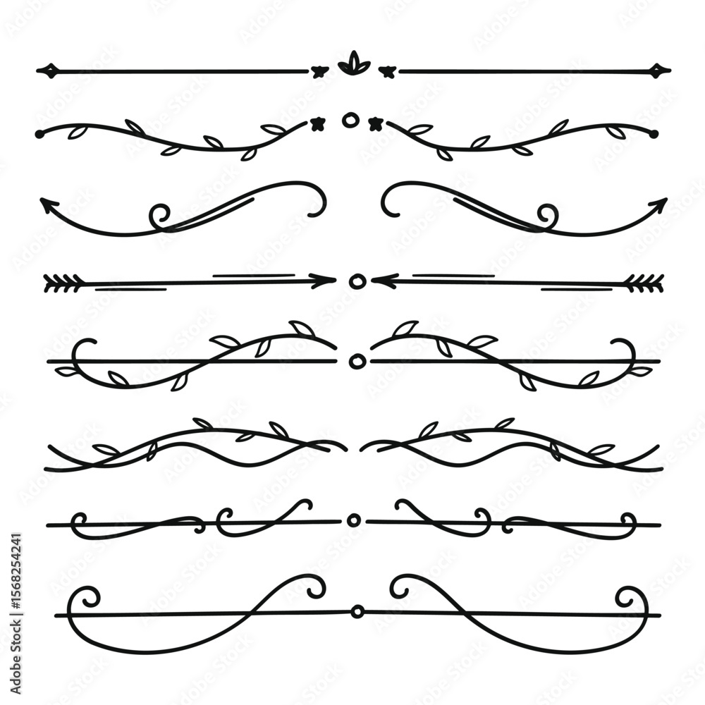 Fototapete nature floral vine line divider hand drawn for text layout separator decoration element collection.