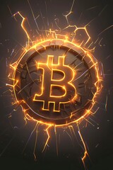Glowing Bitcoin symbol in futuristic digital space

