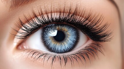 Close-up view of a captivating eye with elaborate eyelashes.