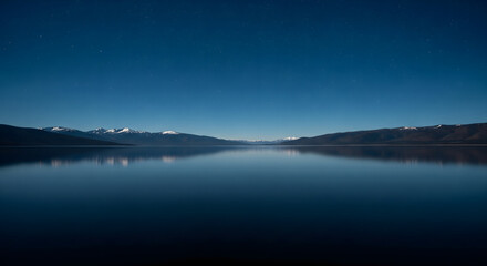 Majestic Lake, Distant Mountains, and Celestial Starry Sky Panorama
