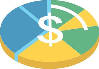 Pie chart showing financial segments with dollar symbol overlayed in vector illustration
