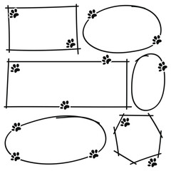 Hand drawn doodle frames collection with paw prints collection © Khulqi Design
