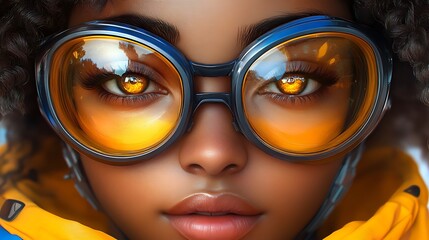 Close-up of a woman with futuristic glasses.