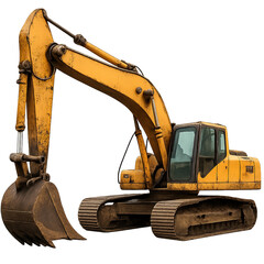 construction equipment close-up dirty yellow excavator machine, heavy dirty yellow excavator at construction site, industrial photo of dirty yellow excavator with mud dirty yellow excavator