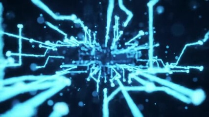 Abstract digital circuit board with glowing blue lines video footage - Powered by Adobe