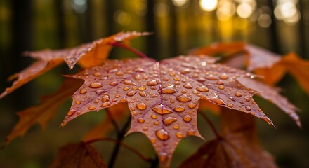 Vibrant Autumn Maple Leaves with Dew Drops AI Generative