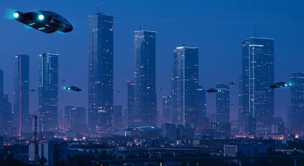 Futuristic Smart City Skyline at Dusk AI Generative