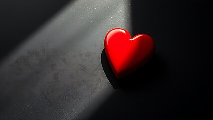 Red heart-shaped object on a dark textured surface, conveying emotion through minimalist design.