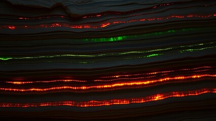 Glowing sedimentary rock layers pulsing with ancient energy, revealing Earth's geological history.