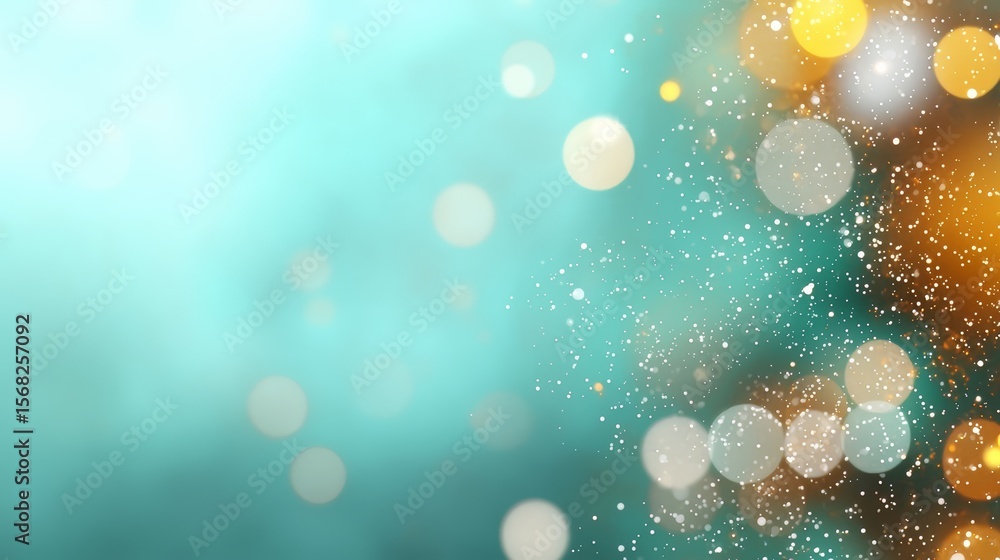 Poster blurry blue background with a snowflake on it. the snowflake is surrounded by a blurry, hazy backgro