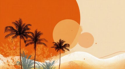 summer background with palm trees and flowers