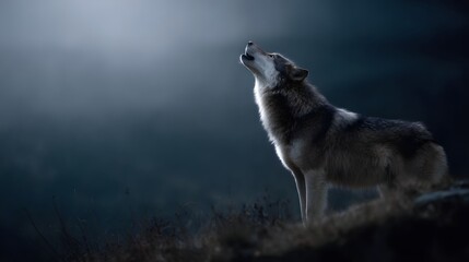 Wolf howling under the moonlight in a snowy wilderness