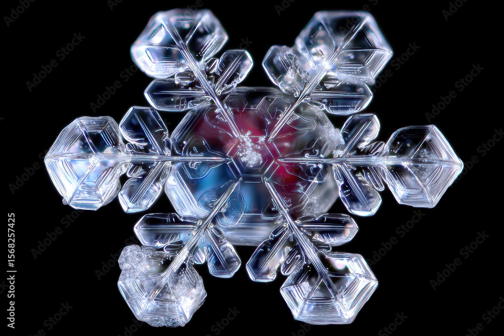 Poster intricate snowflake captured in detail, showcasing nature's unique patterns and forms