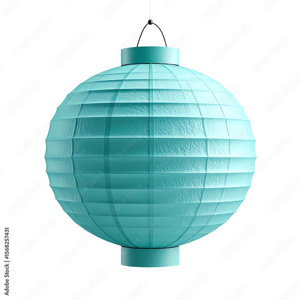 Poster mint paper lantern with curved body and soft top hook on transparent background
