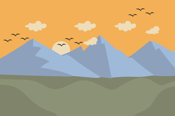 Mountains landscape flat background. Vector illustration.