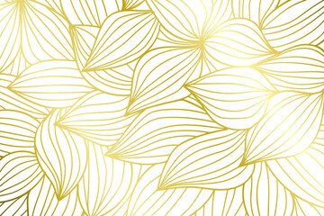 Abstract golden botanical flowers line drawing isolated on white background